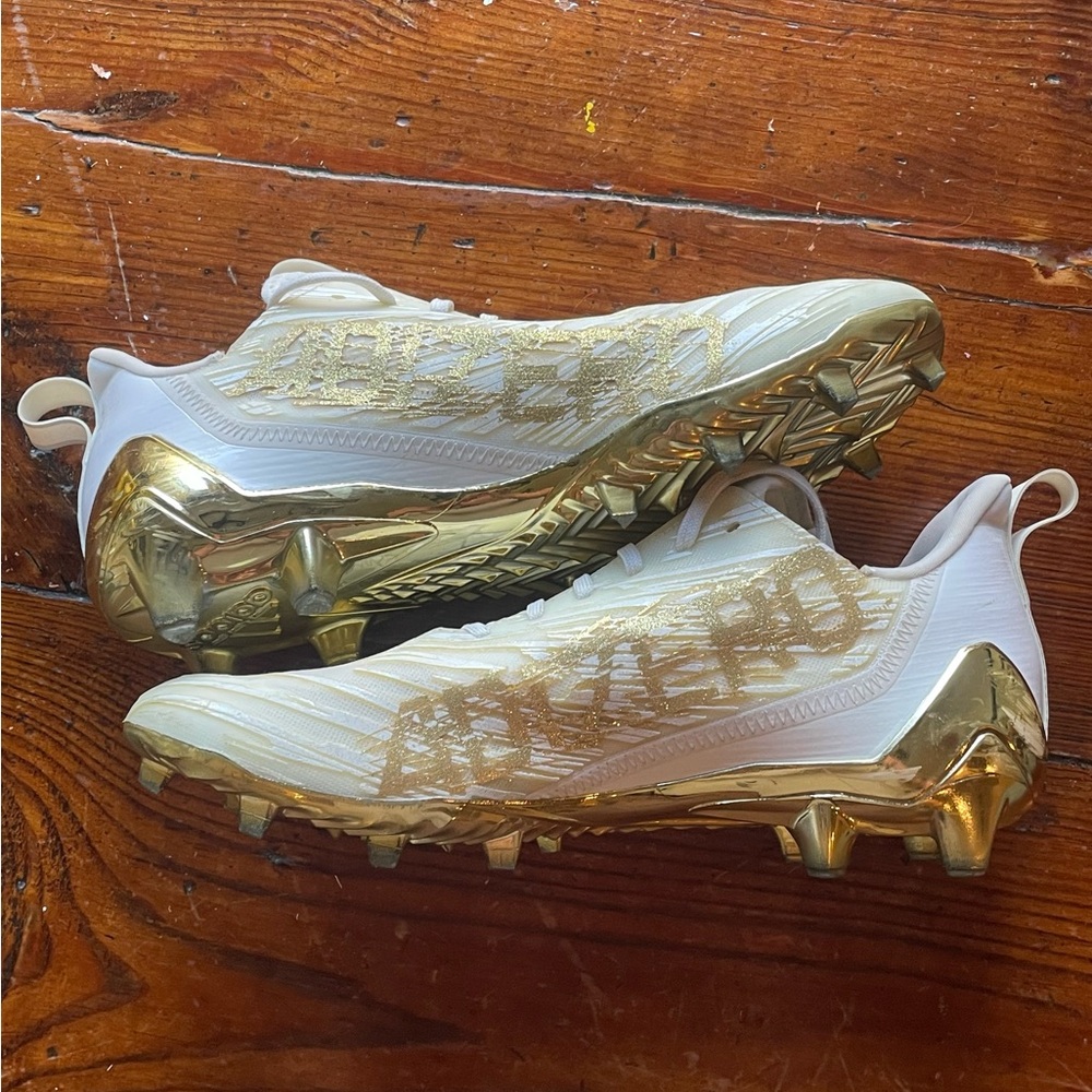 Gold and White ADIZERO Cleats